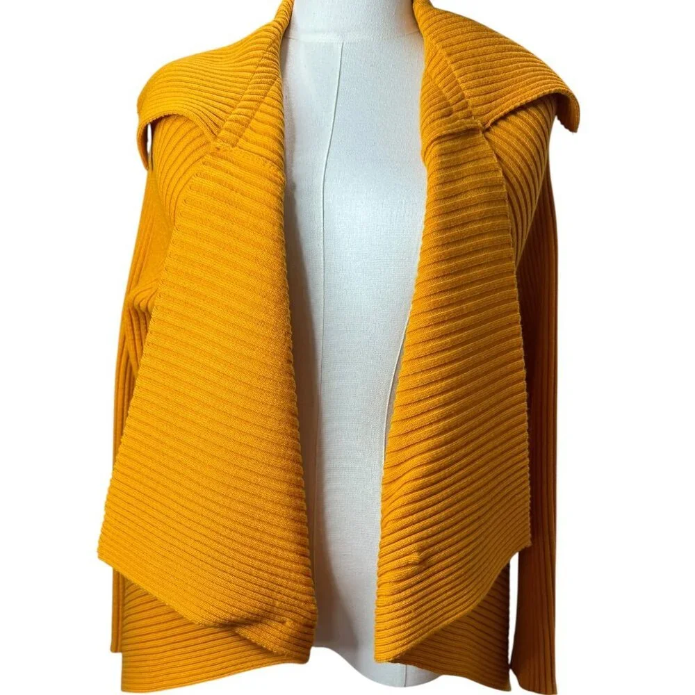 Bellamie Mustard Ribbed Knit Wrap Sweater Jacket M |  Asymmetrical cardigan